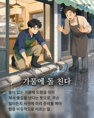 한국어 속담 “가물에 돌 친다” 1컷 일러스트