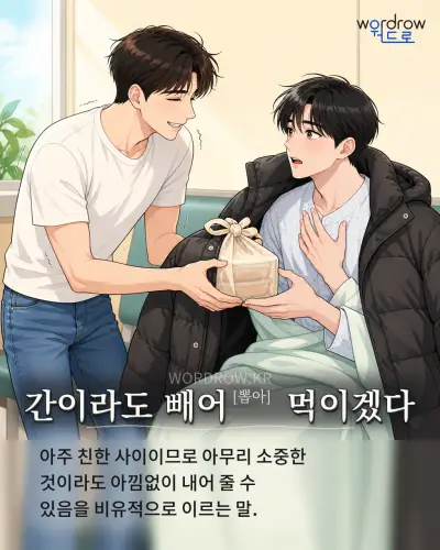 한국어 속담 “간이라도 빼어[뽑아] 먹이겠다” 1컷 일러스트