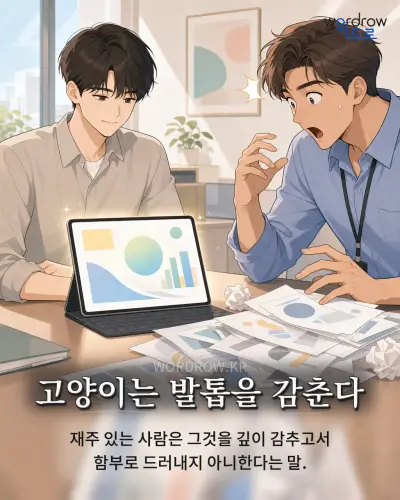 한국어 속담 “고양이는 발톱을 감춘다” 1컷 일러스트