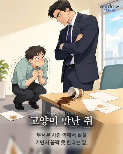한국어 속담 “고양이 만난 쥐” 1컷 일러스트
