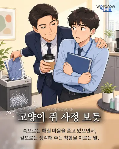 한국어 속담 “고양이 쥐 사정 보듯” 1컷 일러스트