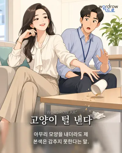 한국어 속담 “고양이 털 낸다” 1컷 일러스트