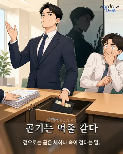 한국어 속담 “곧기는 먹줄 같다” 1컷 일러스트