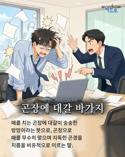 한국어 속담 “곤장에 대갈 바가지” 1컷 일러스트