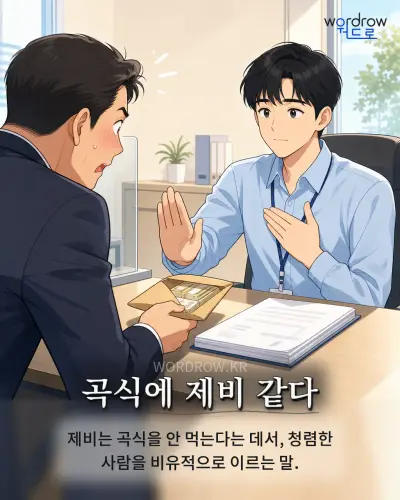 한국어 속담 “곡식에 제비 같다” 1컷 일러스트