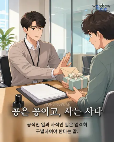 한국어 속담 “공은 공이고, 사는 사다” 1컷 일러스트