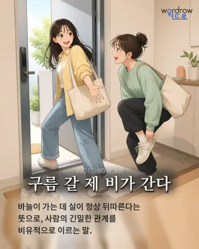 한국어 속담 “구름 갈 제 비가 간다” 1컷 일러스트