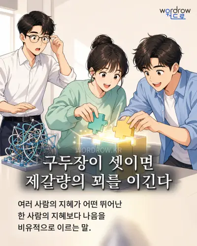 한국어 속담 “구두장이 셋이면 제갈량의 꾀를 이긴다” 1컷 일러스트