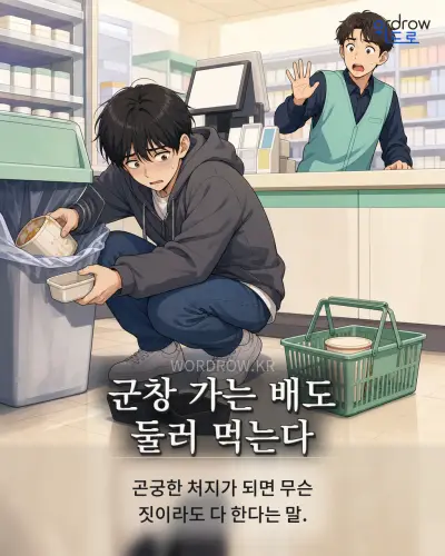한국어 속담 “군창 가는 배도 둘러 먹는다” 1컷 일러스트