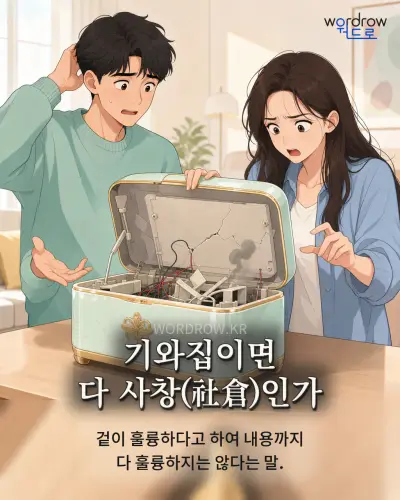 한국어 속담 “기와집이면 다 사창(社倉)인가” 1컷 일러스트