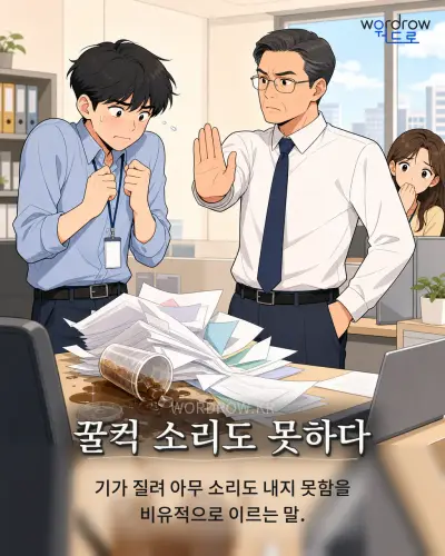 한국어 속담 “꿀컥 소리도 못하다” 1컷 일러스트