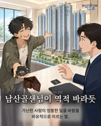 한국어 속담 “남산골샌님이 역적 바라듯” 1컷 일러스트