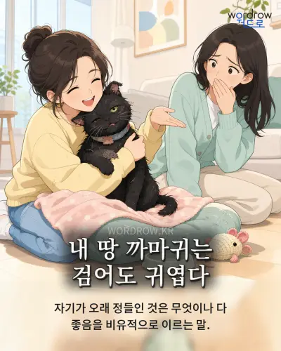 한국어 속담 “내 땅 까마귀는 검어도 귀엽다” 1컷 일러스트