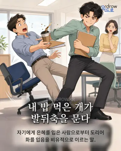 한국어 속담 “내 밥 먹은 개가 발뒤축을 문다” 1컷 일러스트