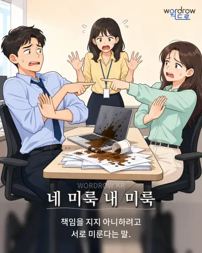 한국어 속담 “네 미룩 내 미룩” 1컷 일러스트