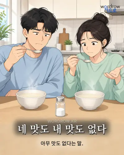 한국어 속담 “네 맛도 내 맛도 없다” 1컷 일러스트