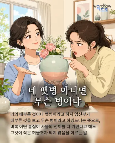 한국어 속담 “네 뱃병 아니면 무슨 병이냐” 1컷 일러스트