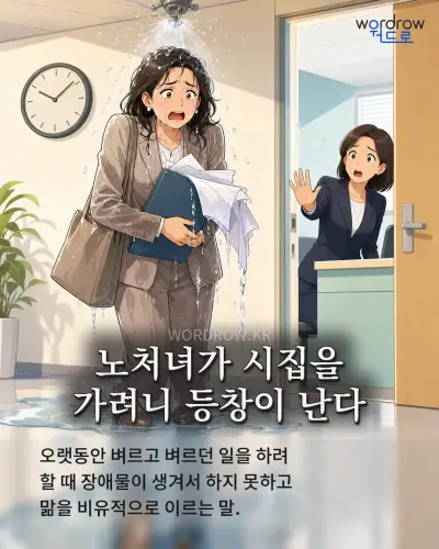 한국어 속담 “노처녀가 시집을 가려니 등창이 난다” 1컷 일러스트