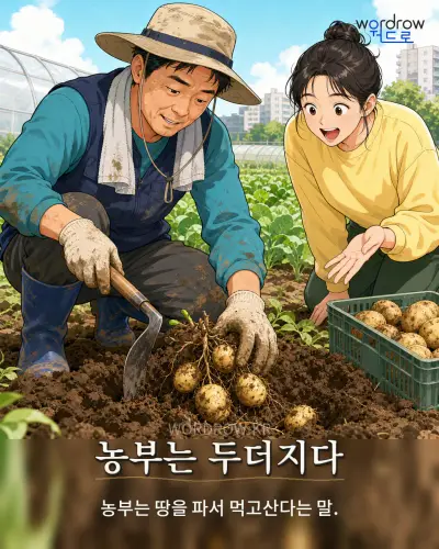 한국어 속담 “농부는 두더지다” 1컷 일러스트