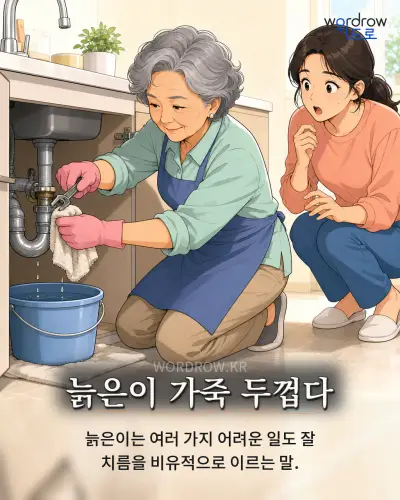 한국어 속담 “늙은이 가죽 두껍다” 1컷 일러스트