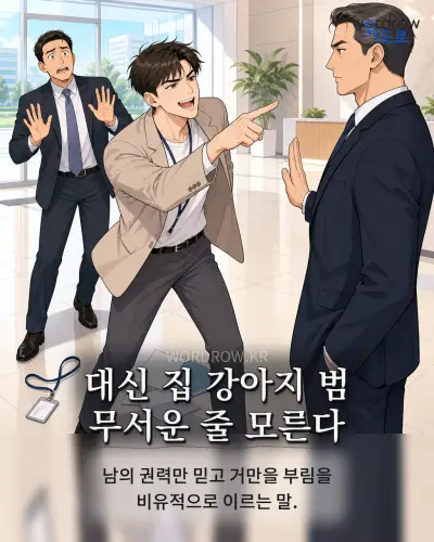 한국어 속담 “대신 집 강아지 범 무서운 줄 모른다” 1컷 일러스트