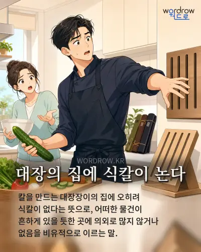 한국어 속담 “대장의 집에 식칼이 논다” 1컷 일러스트