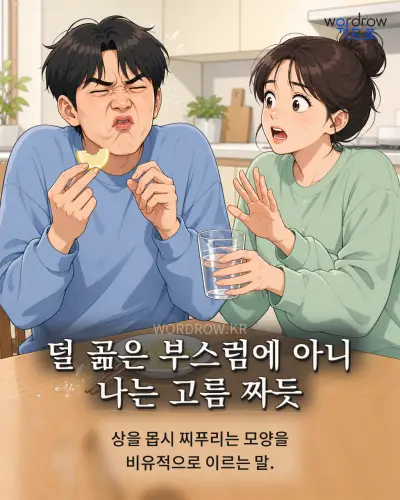 한국어 속담 “덜 곪은 부스럼에 아니 나는 고름 짜듯” 1컷 일러스트