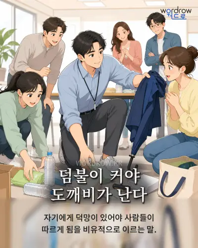 한국어 속담 “덤불이 커야 도깨비가 난다” 1컷 일러스트