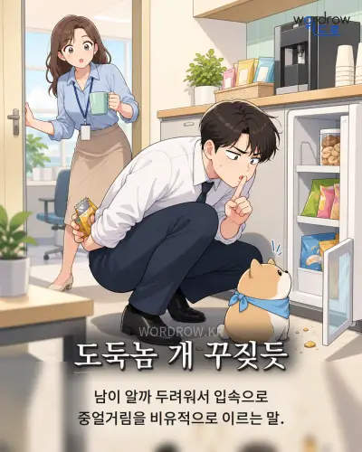 한국어 속담 “도둑놈 개 꾸짖듯” 1컷 일러스트