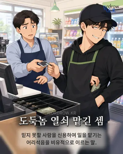 한국어 속담 “도둑놈 열쇠 맡긴 셈” 1컷 일러스트