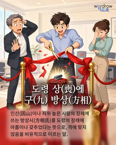 한국어 속담 “도령 상(喪)에 구(九) 방상(方相)” 1컷 일러스트