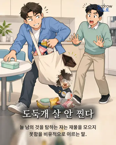 한국어 속담 “도둑개 살 안 찐다” 1컷 일러스트