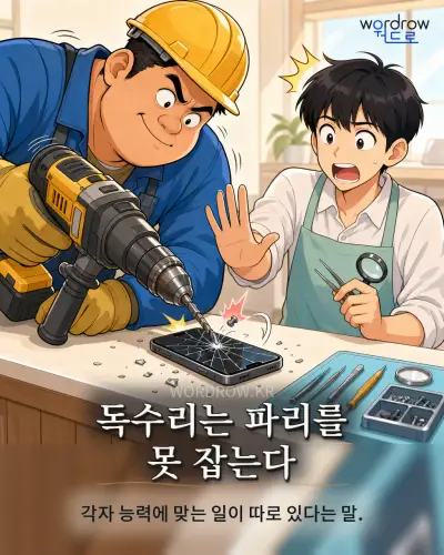 한국어 속담 “독수리는 파리를 못 잡는다” 1컷 일러스트