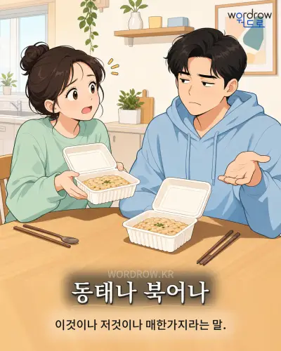 한국어 속담 “동태나 북어나”를 한 장면으로 담은 1컷 일러스트
