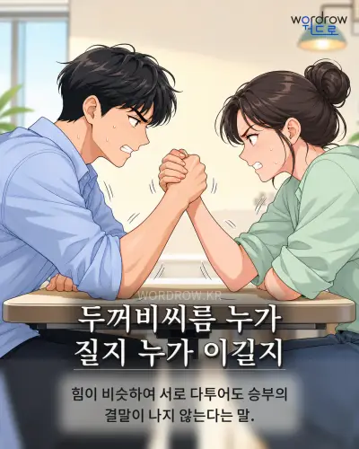 한국어 속담 “두꺼비씨름 누가 질지 누가 이길지” 1컷 일러스트