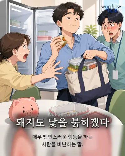 한국어 속담 “돼지도 낯을 붉히겠다” 1컷 일러스트