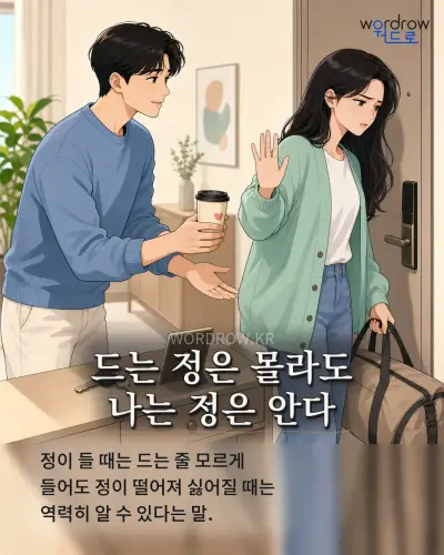 한국어 속담 “드는 정은 몰라도 나는 정은 안다” 1컷 일러스트