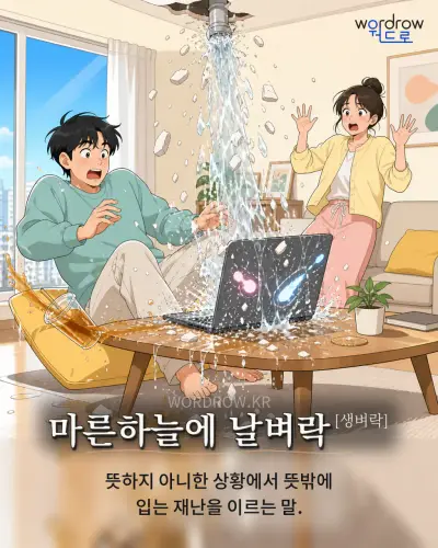 한국어 속담 “마른하늘에 날벼락[생벼락]” 1컷 일러스트