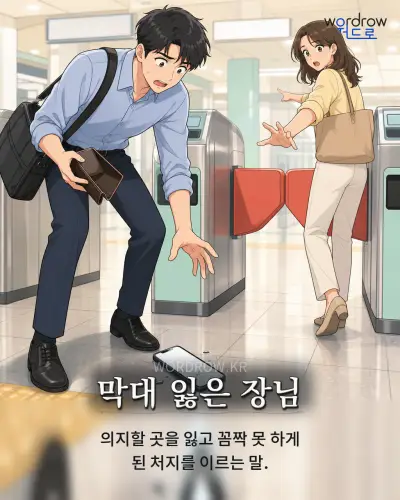한국어 속담 “막대 잃은 장님” 1컷 일러스트