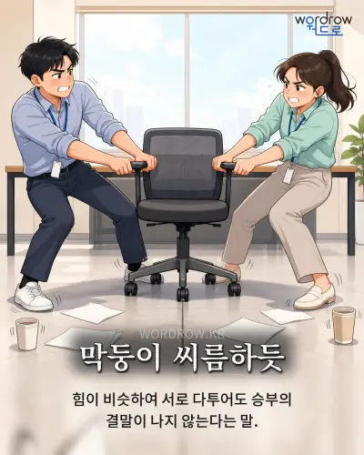 한국어 속담 “막둥이 씨름하듯” 1컷 일러스트