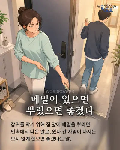 한국어 속담 “메밀이 있으면 뿌렸으면 좋겠다” 1컷 일러스트