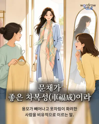 한국어 속담 “문채가 좋은 차복성(車福成)이라” 1컷 일러스트