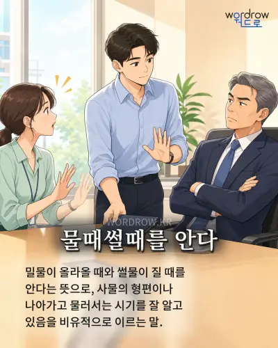 한국어 속담 “물때썰때를 안다” 1컷 일러스트