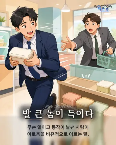 한국어 속담 “발 큰 놈이 득이다” 1컷 일러스트