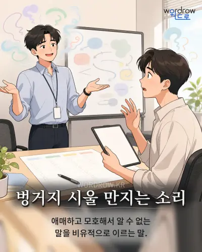 한국어 속담 “벙거지 시울 만지는 소리” 1컷 일러스트