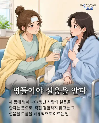 한국어 속담 “병들어야 설움을 안다” 1컷 일러스트