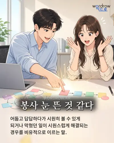 한국어 속담 “봉사 눈 뜬 것 같다” 1컷 일러스트