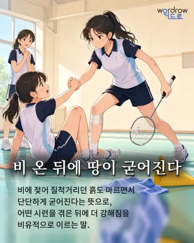한국어 속담 “비 온 뒤에 땅이 굳어진다” 1컷 일러스트