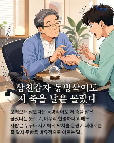 한국어 속담 “삼천갑자 동방삭이도 저 죽을 날은 몰랐다” 1컷 일러스트