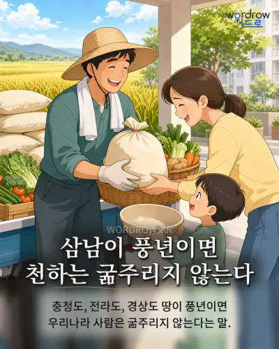 한국어 속담 “삼남이 풍년이면 천하는 굶주리지 않는다” 1컷 일러스트